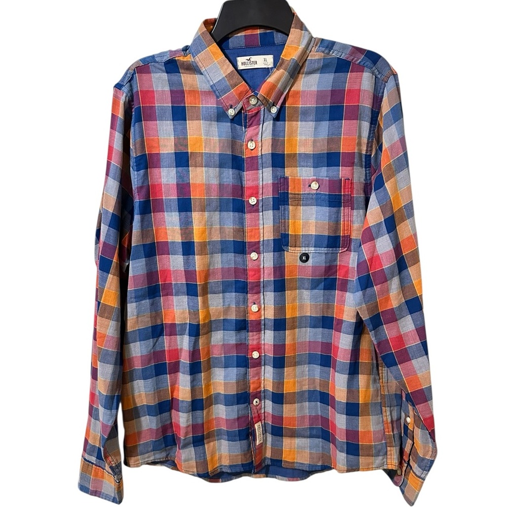 HOLLISTER 100% cotton multi color plaid button front shirt size XL - NWT!